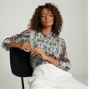 Reiss Emmy Paisley Printed Shirt Large Grey & Pink